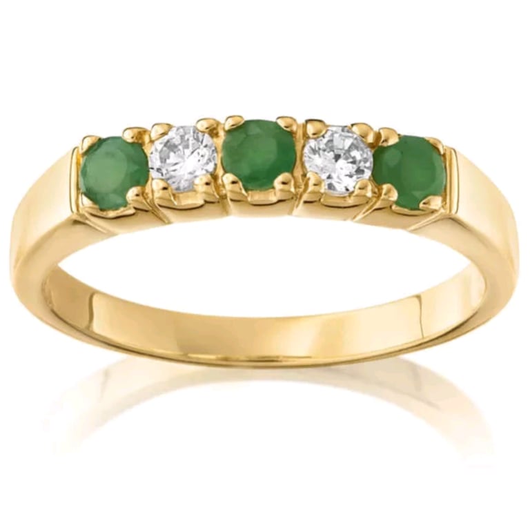Gold Plated Alternating Emerald & Cubic Zirconia Ring Size R