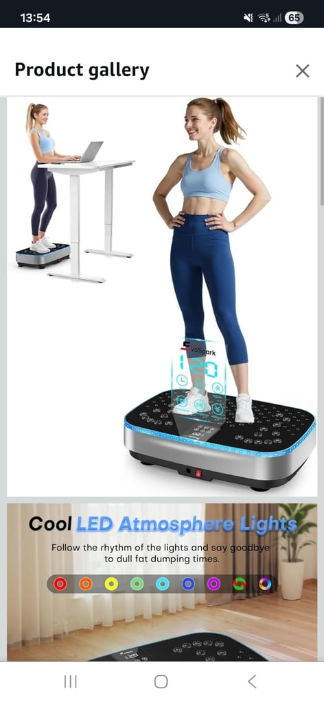 image for EvoSpark Vibration Plate Exercise Machine with 9 LED Light Effects, 2 in 1 Brushless Motors