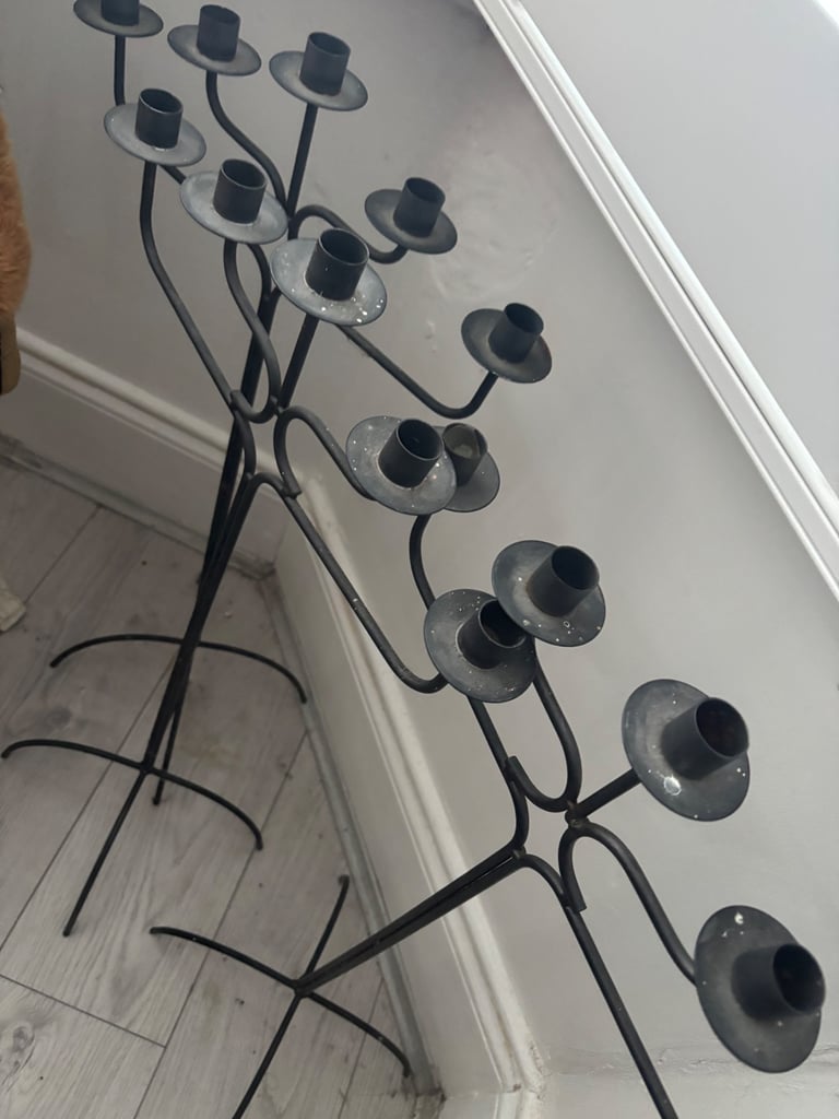 image for CANDLESTICKS x 3 WROUGHT IRON 