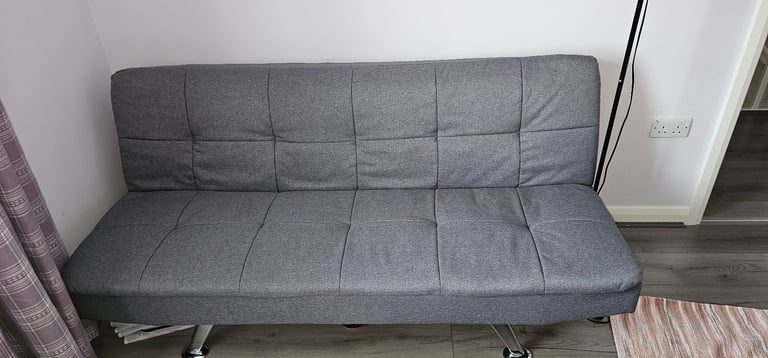 image for Used like New. Padded 3 Seater Sofa Bed. Fabric. Chrome Legs