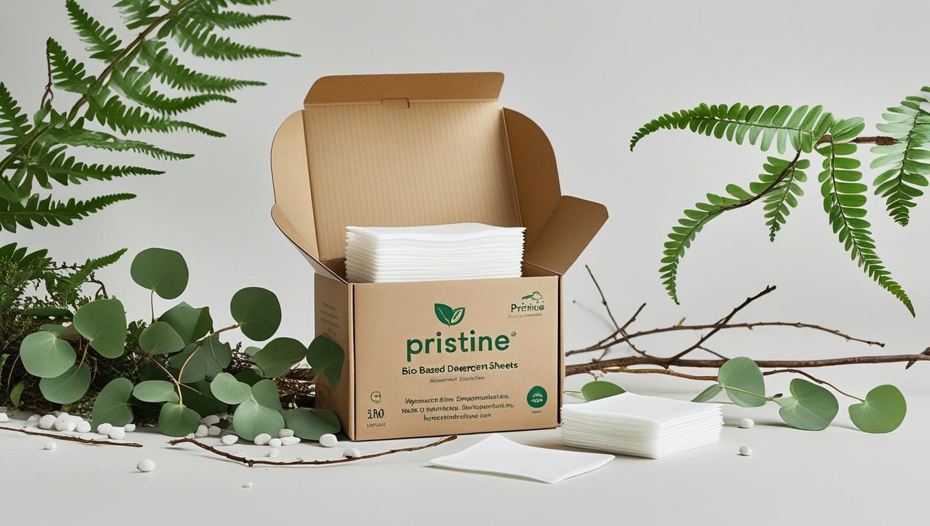 Pristine Detergent Sheets - Eco-friendly laundry detergent sheets in sustainable chipboard packaging