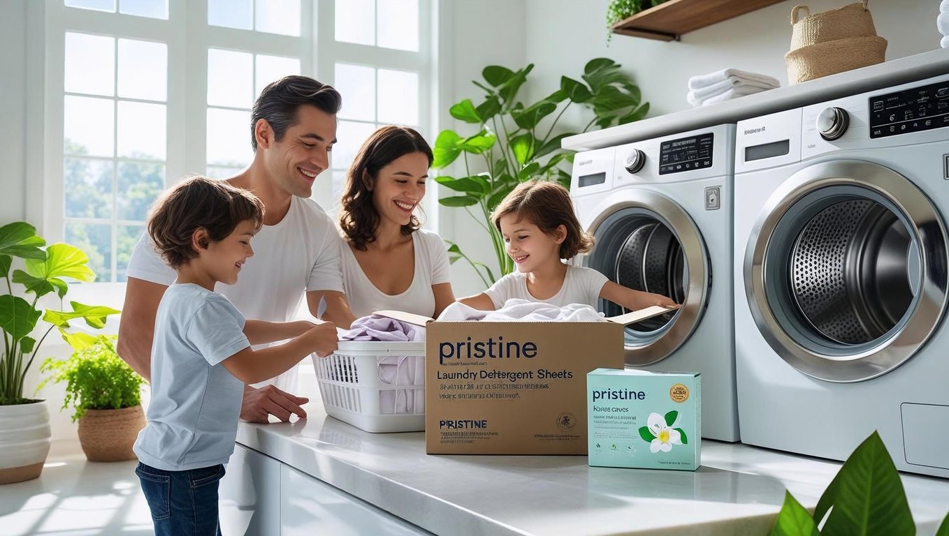 Pristine Dryer Sheets - PVA-free dryer sheets in sustainable packaging