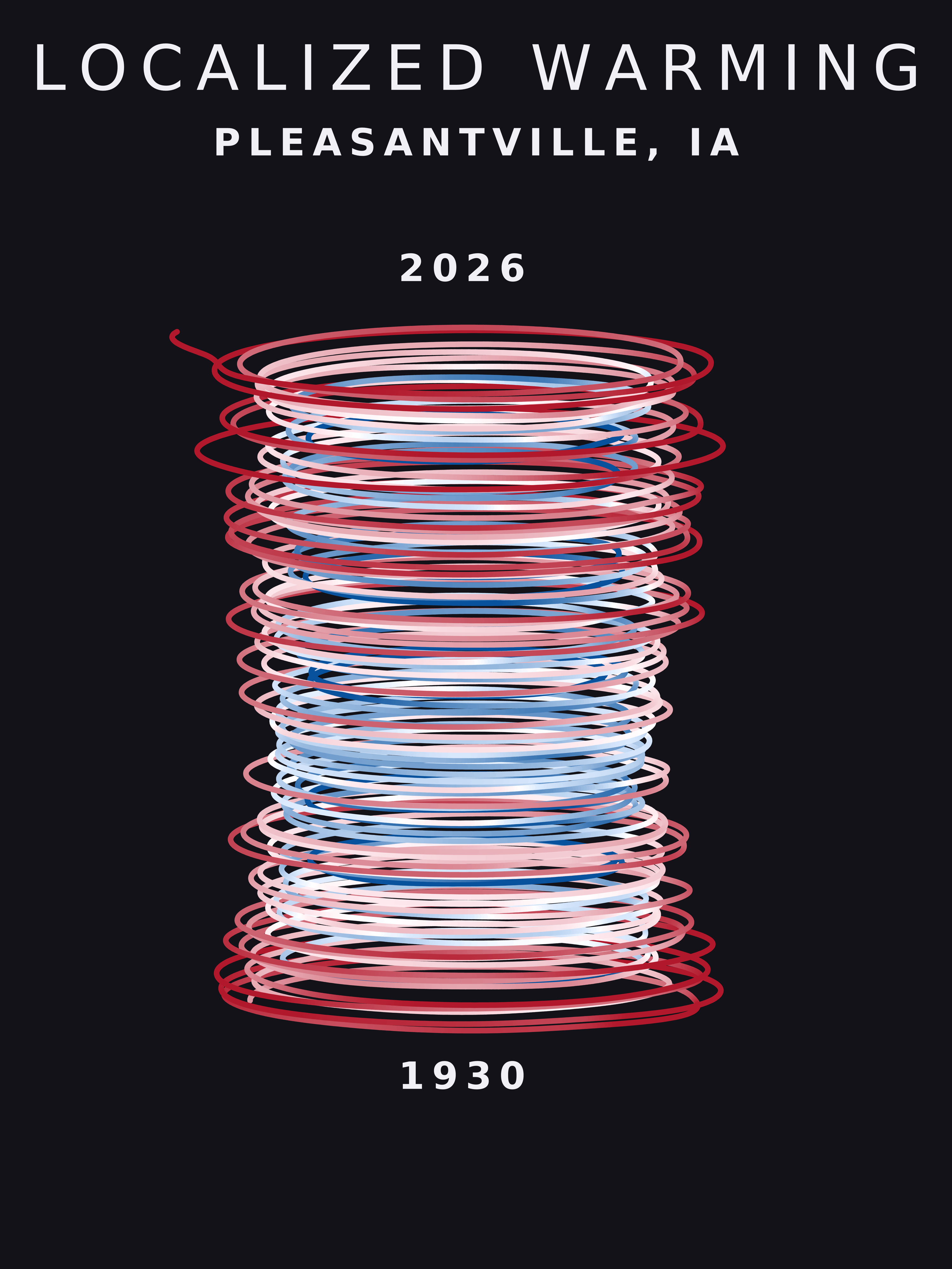 Temperature anomaly spiral for Pleasantville, Iowa