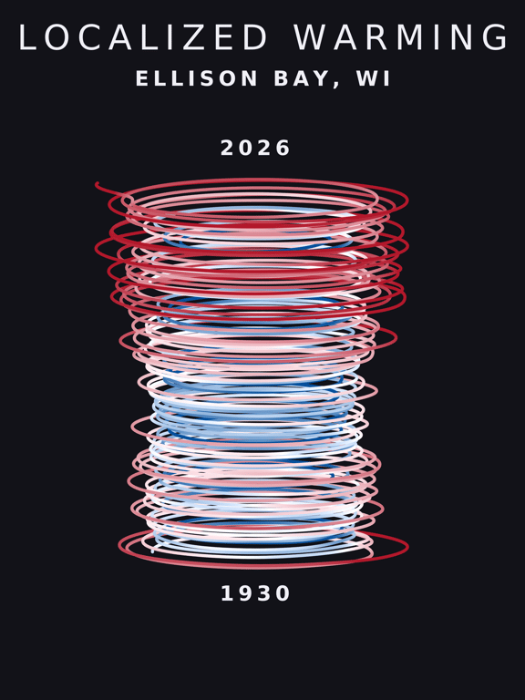 Temperature anomaly spiral for Ellison Bay, Wisconsin