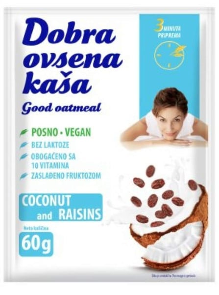 Dobra Ovsena kaša kokos i suvo grožđe 60g