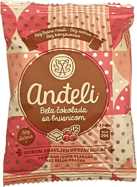 Andjeli Ovseni kolač bela čokolada sa brusnicom 50g