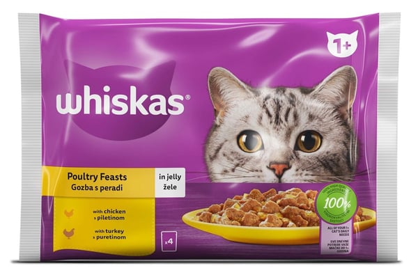 Whiskas Adult hrana za mačke izbor živine 4x85g