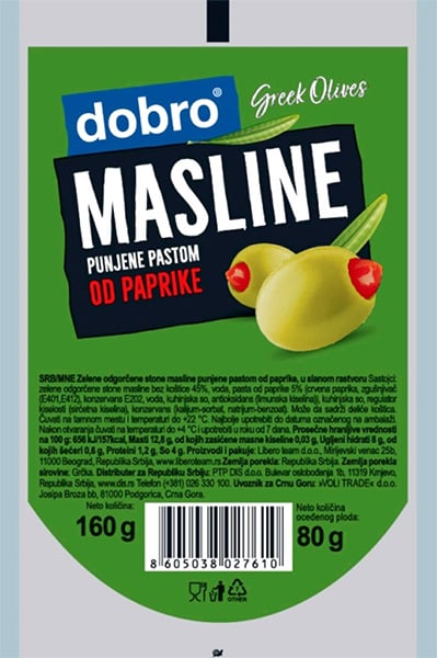 Dobro masline zelene punjene pastom od paprike 160g