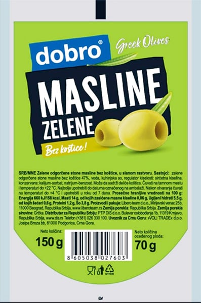 Dobro masline zelene bez kostice 150g