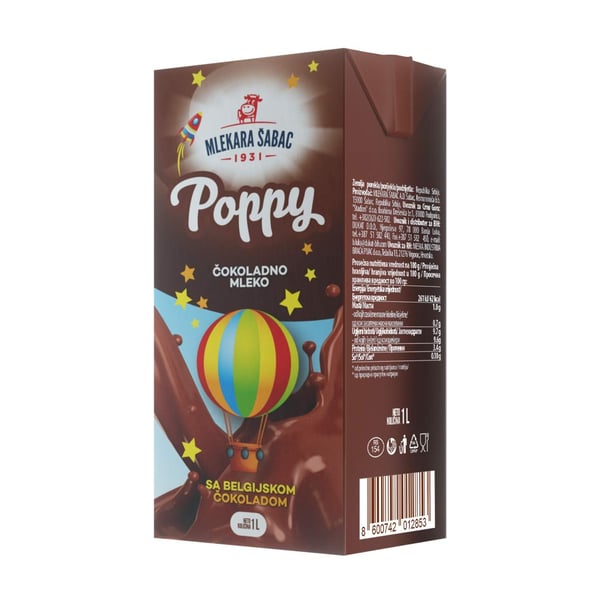 Mlekara Šabac Poppy čokoladno mleko belgijska čokolada 1L