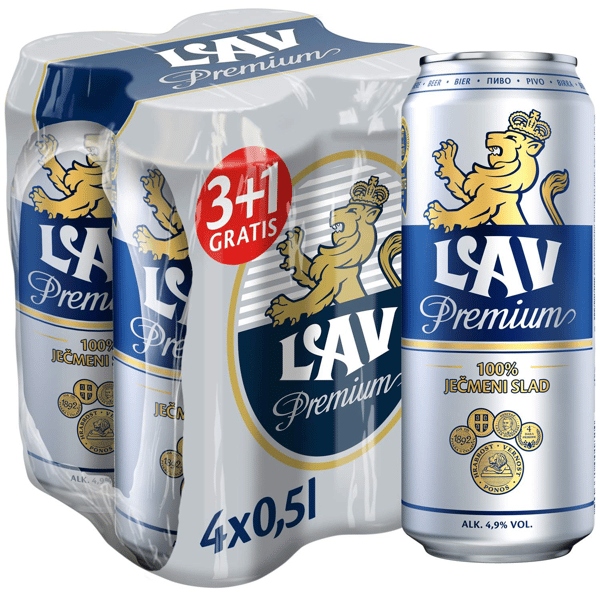 Lav Premium svetlo pivo limenka 3+1 gratis 0.5l