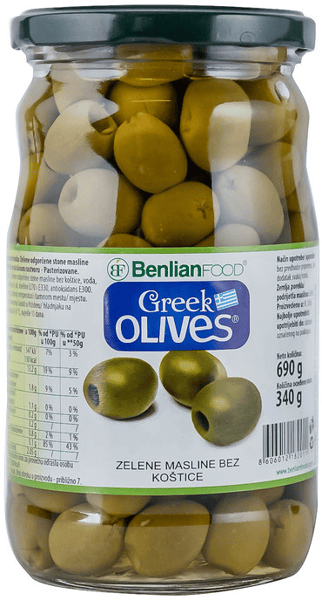 Benlian Greek masline zelene bez koštice 690g