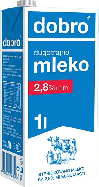 Dobro Mleko 2.8% 1L Tp