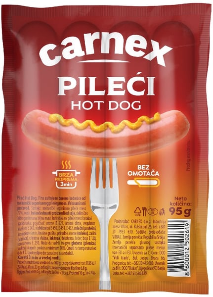 Carnex Viršle Hot dog pileći 95g