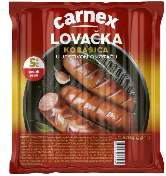 Carnex Lovačka kobasica roštiljska 520g