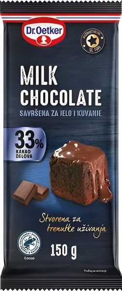 Dr Oetker Mlečna čokolada za kuvanje i jelo 33% kakao delova 150g