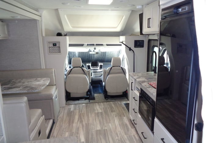 Looking from the back of the RV to the front with the slide extended out.