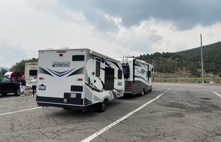 Behind Class C at some random rest stop.