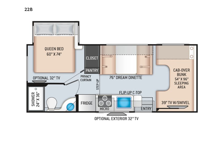 Representative floor plan provided by a trusted RVshare partner.