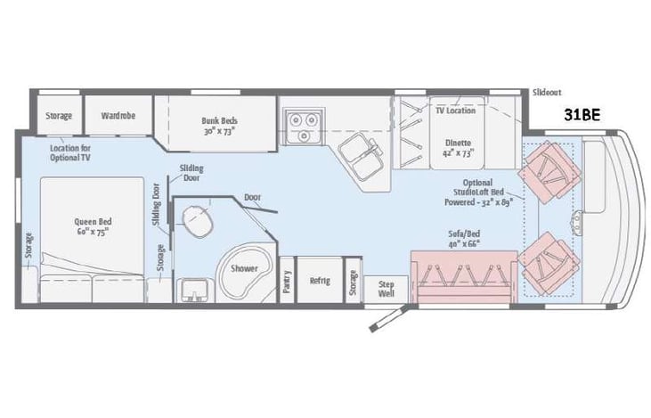 Representative floor plan provided by a trusted RVshare partner.