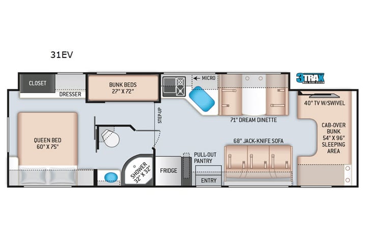 Representative floor plan provided by a trusted RVshare partner.