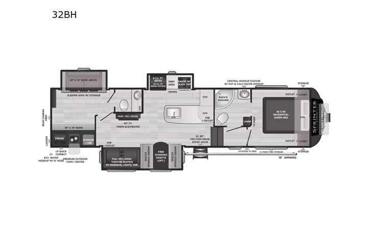 Representative floor plan provided by a trusted RVshare partner.