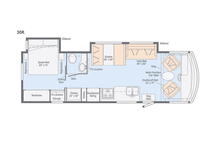Representative floor plan provided by a trusted RVshare partner.