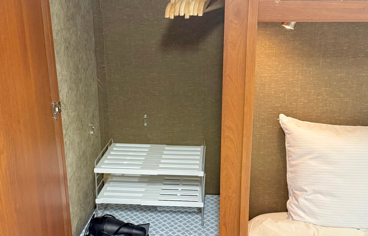 Closet storage. Hair dryer included.