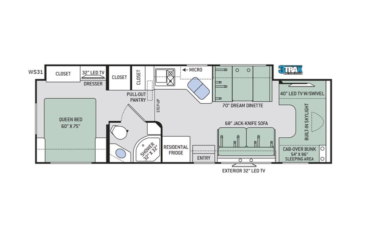 Representative floor plan provided by a trusted RVshare partner.