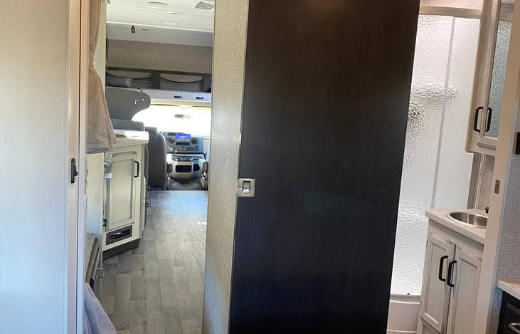 View from master bedroom to the front of the RV