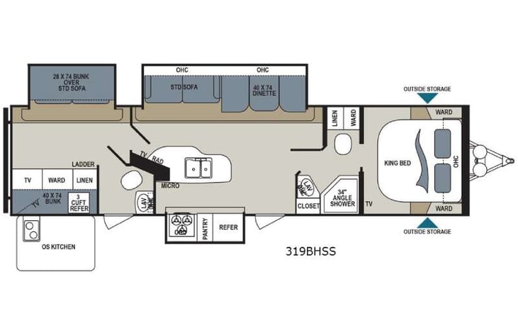 Representative floor plan provided by a trusted RVshare partner.