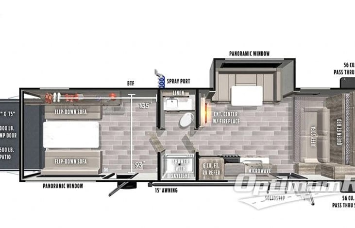 Spacious floor plan. Where the dinette is in the picture, is now a single set of bunk beds.
