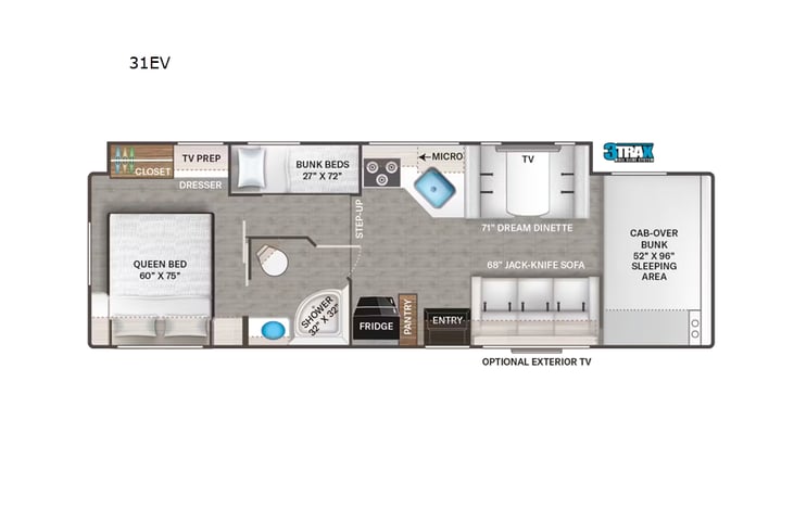 Representative floor plan provided by a trusted RVshare partner.