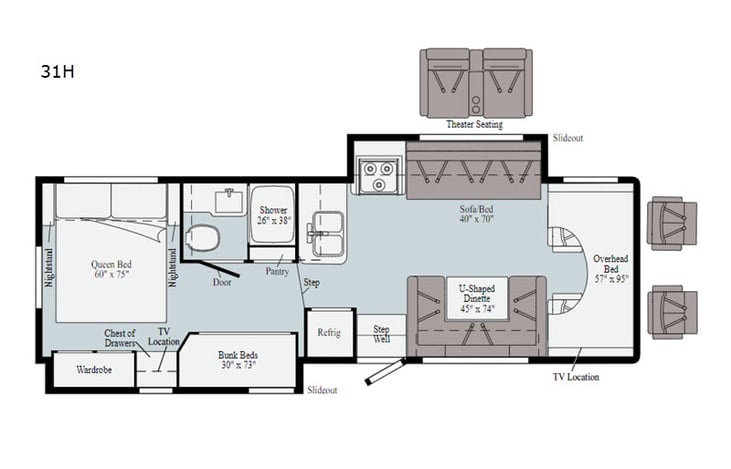 Representative floor plan provided by a trusted RVshare partner.