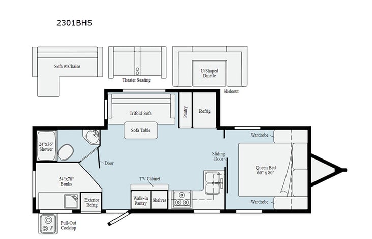 Representative floor plan provided by a trusted RVshare partner.
