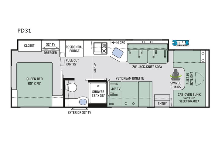 Representative floor plan provided by a trusted RVshare partner.