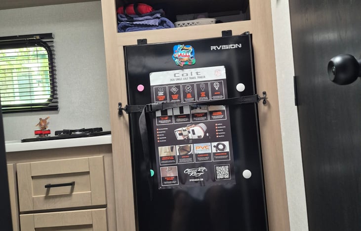 Bringing food or going shopping for food no problem the fridge has a nice freezer and warm a meal with the microwave!