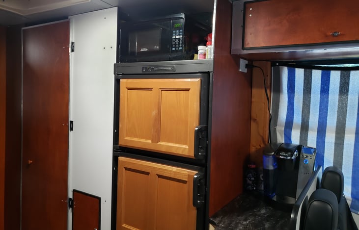 Microwave, refrigerator, KEURIG coffee maker