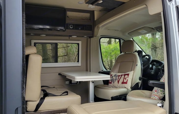 A picture from outside the sliding door to give a picture into the inside of the sitting area inside.