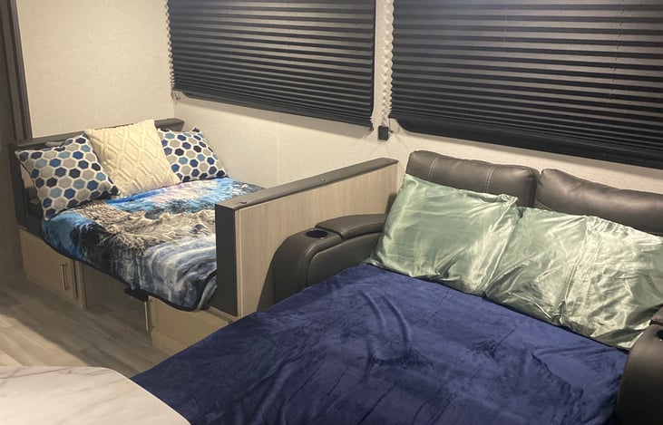 Dining table and loveseat bed conversions.