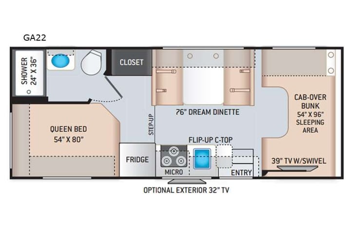 Representative floor plan provided by a trusted RVshare partner.