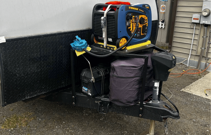 2  batteries, 2 propane tanks, generator gas/propane