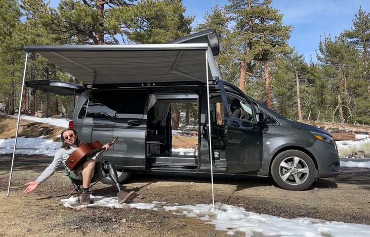 Awning provides excellent shade when you can't hide under the trees!