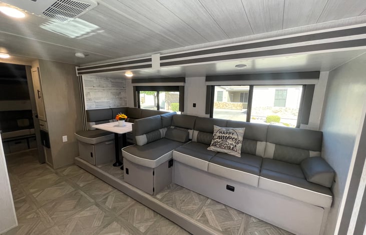 The Versa-Lounge converts the U-Dinette and sofa to a HUGE sofa with chaise lounge!