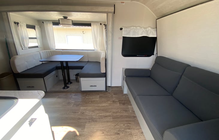 Murphy bed behind couch