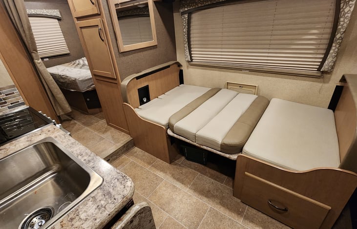 Dinette converted into double bed.