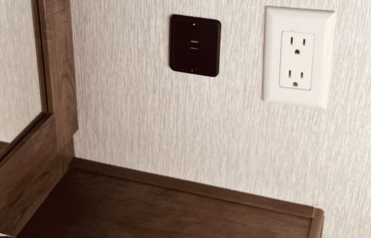 2 Tablet ready USB ports and 2 outlets next to each side of the bed in the bedroom.