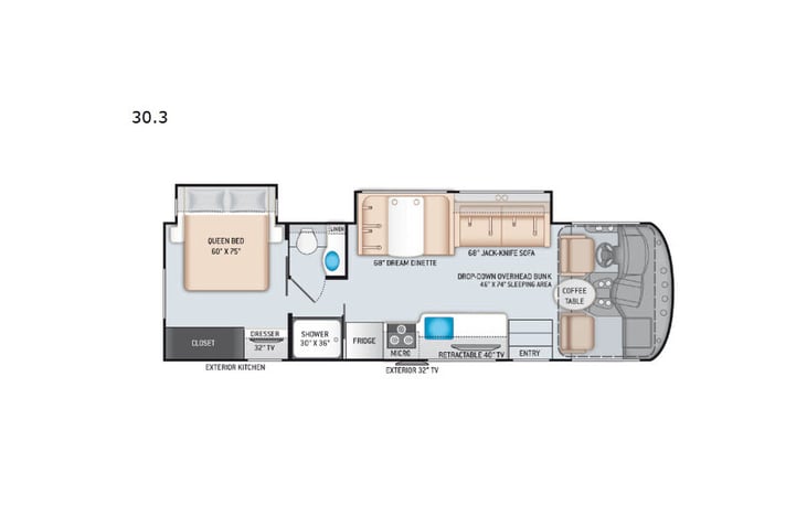 Representative floor plan provided by a trusted RVshare partner.