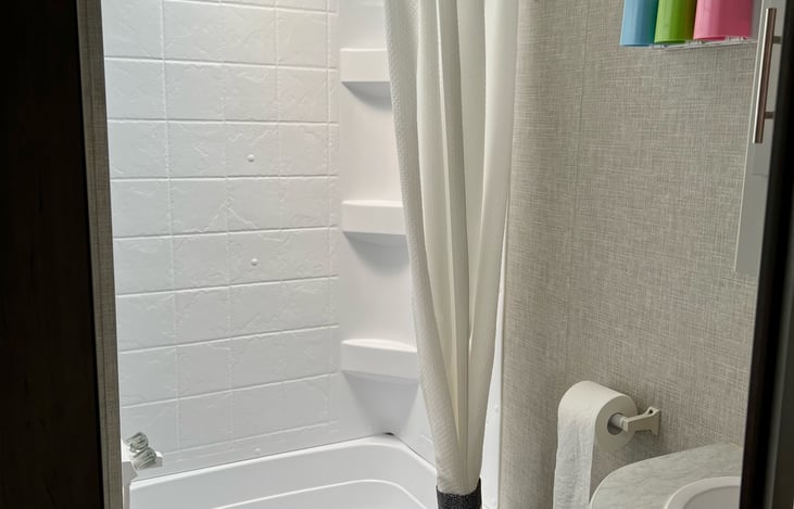 Good sized bathroom with tub. Toiletries and towels provided.