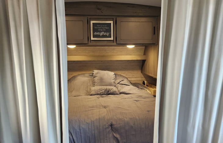 Romantic view from of the bedroom with a modesty curtain if needed